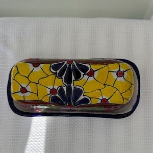 Talavera Butter Dish With Lid Hand Painted Ceramic Kitchen DecorMexico Folk Art